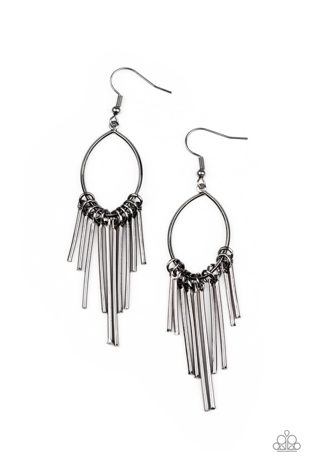 Mood Swing - Black Gunmetal Rod on Teardrop Hoop Earring Paparazzi E1198