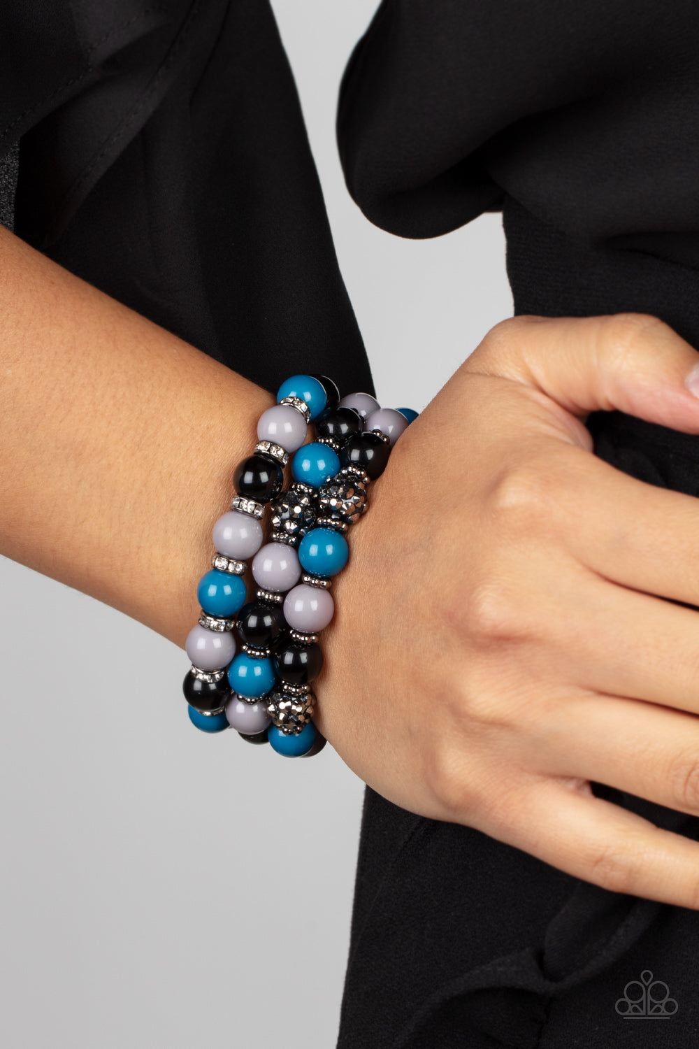 Poshly Packing - Multicolored, Gunmetal Rings, Hematite Bead Stretch Bracelet Paparazzi B0696