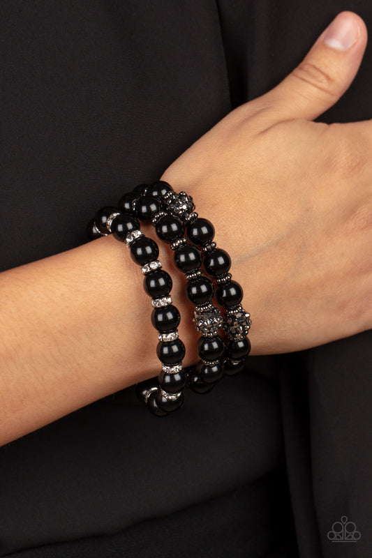 Poshly Packing - Black Bead Silver & Hematite Dotted Bead Stretch Bracelet Paparazzi B0775