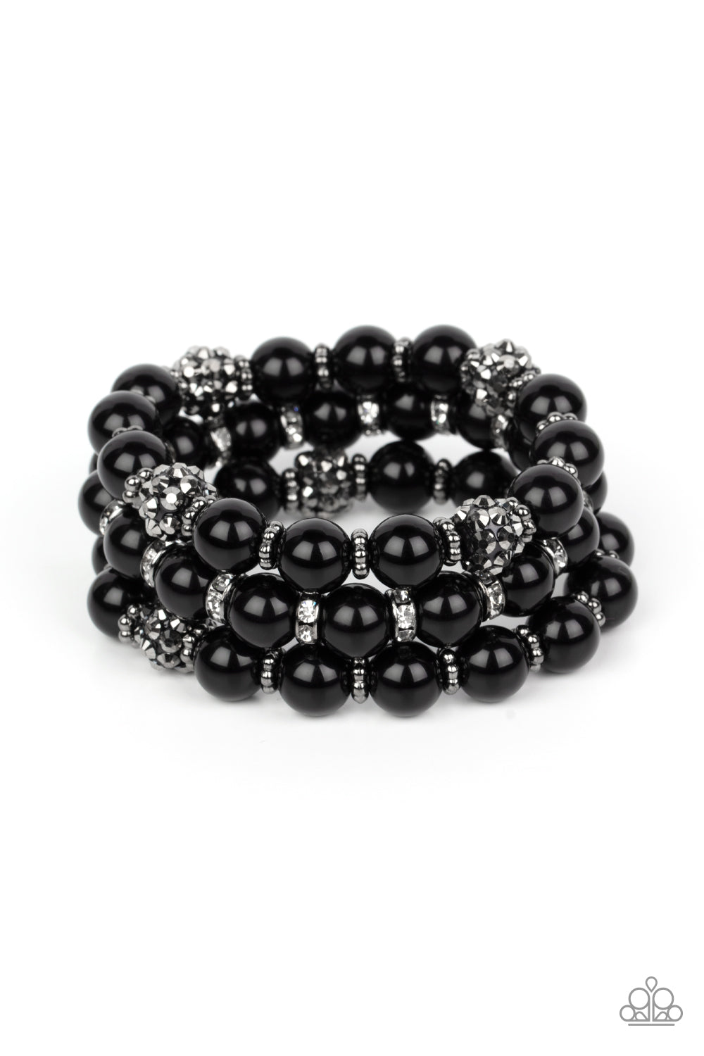 Poshly Packing - Black Bead Silver & Hematite Dotted Bead Stretch Bracelet Paparazzi B0775