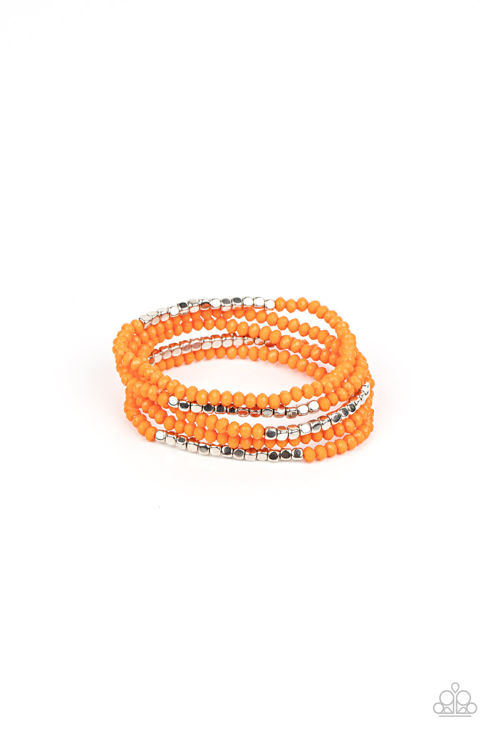 Tulum Trek - Orange And Silver Bead Stretch Bracelet Paparazzi B0687