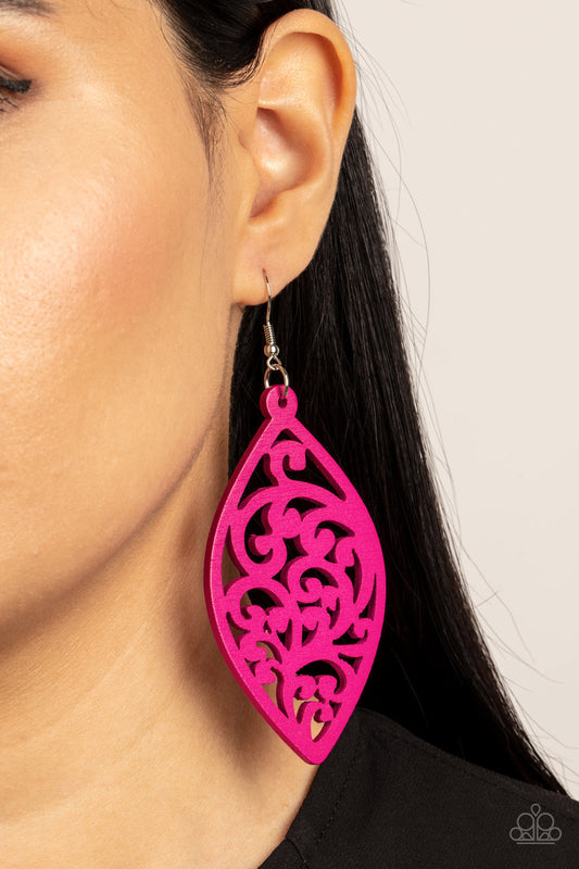 Coral Garden - Pink Wooden Earring Paparazzi E0320