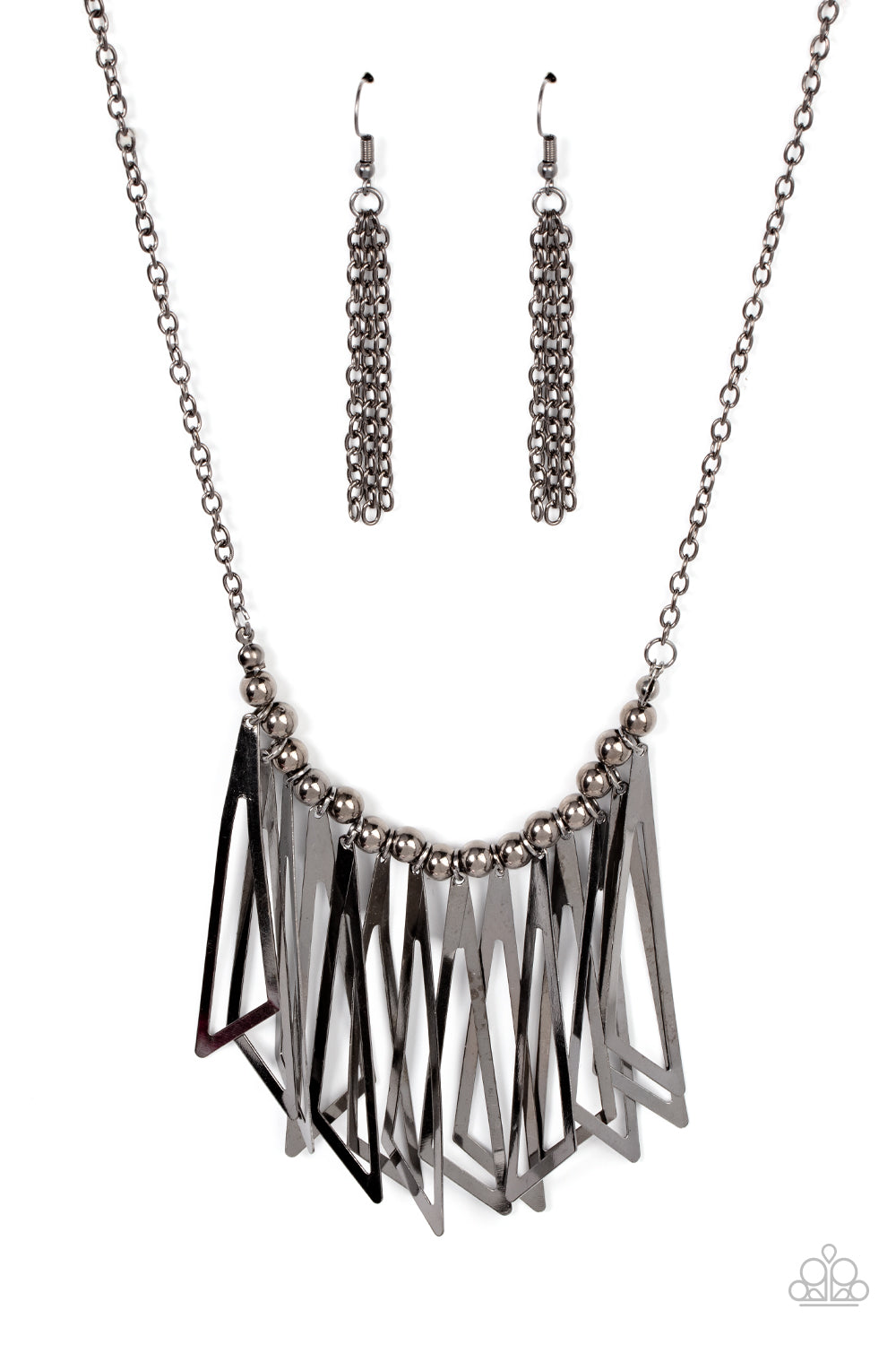 Industrial Jungle - Black Gunmetal Industrial Fringe Necklace Paparazzi N1497