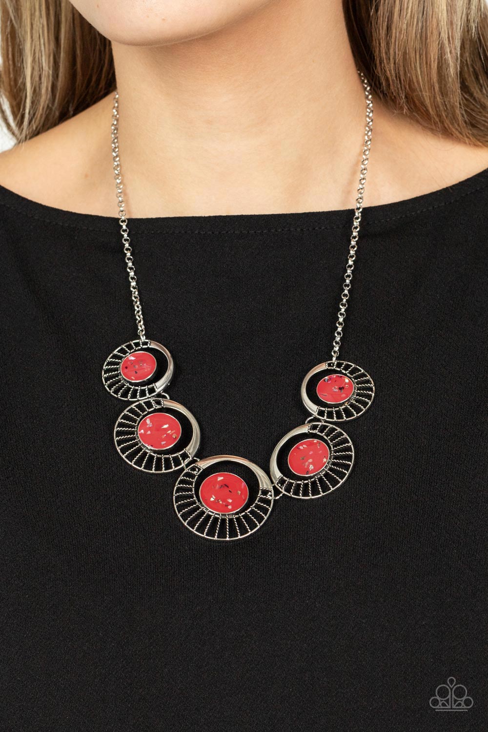 Elliptical Effervescence - Red Fire Whirl Frame Necklace Paparazzi N1100