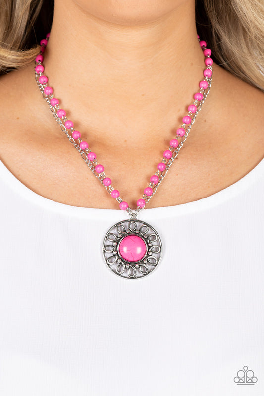 Sahara Suburb - Pink Cracked Stone Necklace Paparazzi N0684