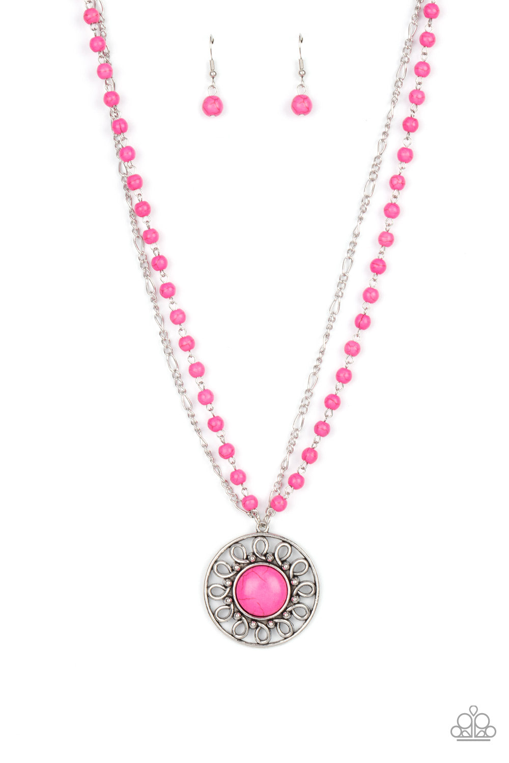 Sahara Suburb - Pink Cracked Stone Necklace Paparazzi N0684