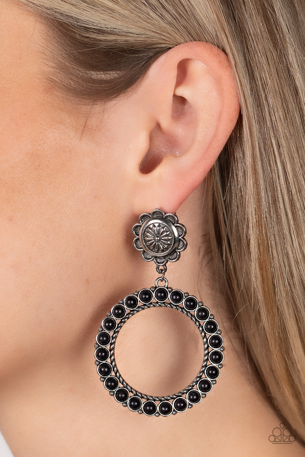 Playfully Prairie - Black Stone Post Earring Paparazzi E0567