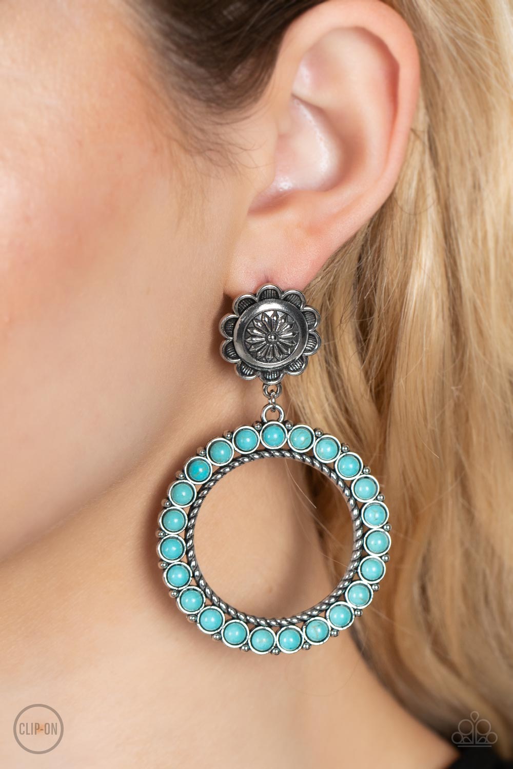 Playfully Prairie - Blue Stone Clip-On Earring Paparazzi E0649