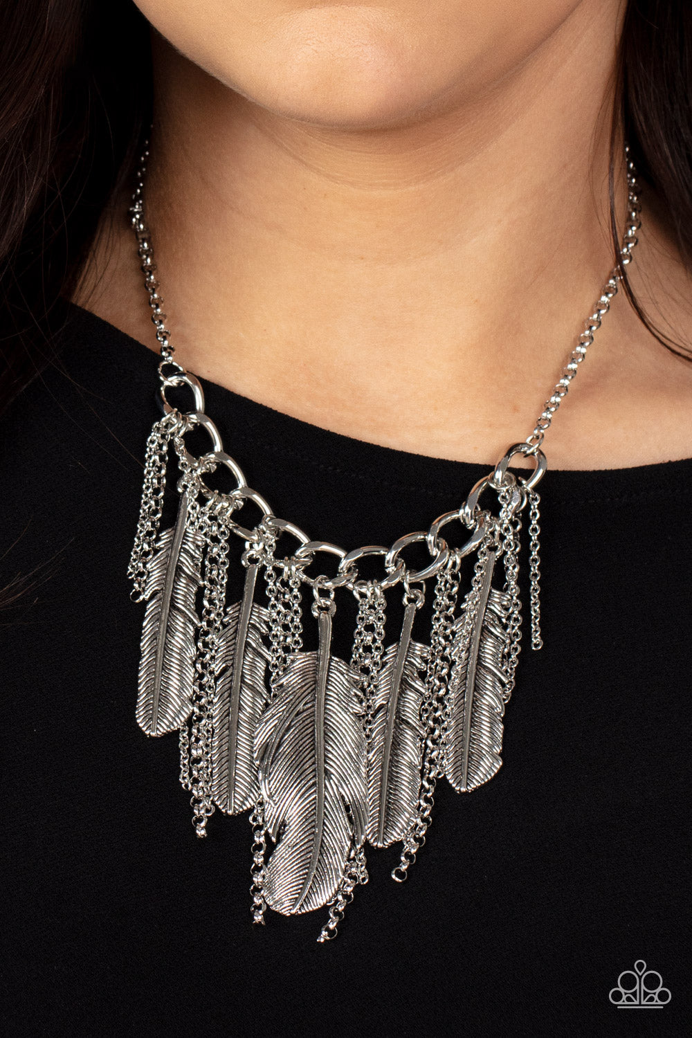 NEST Friends Forever - Silver Feather Necklace Paparazzi N0654