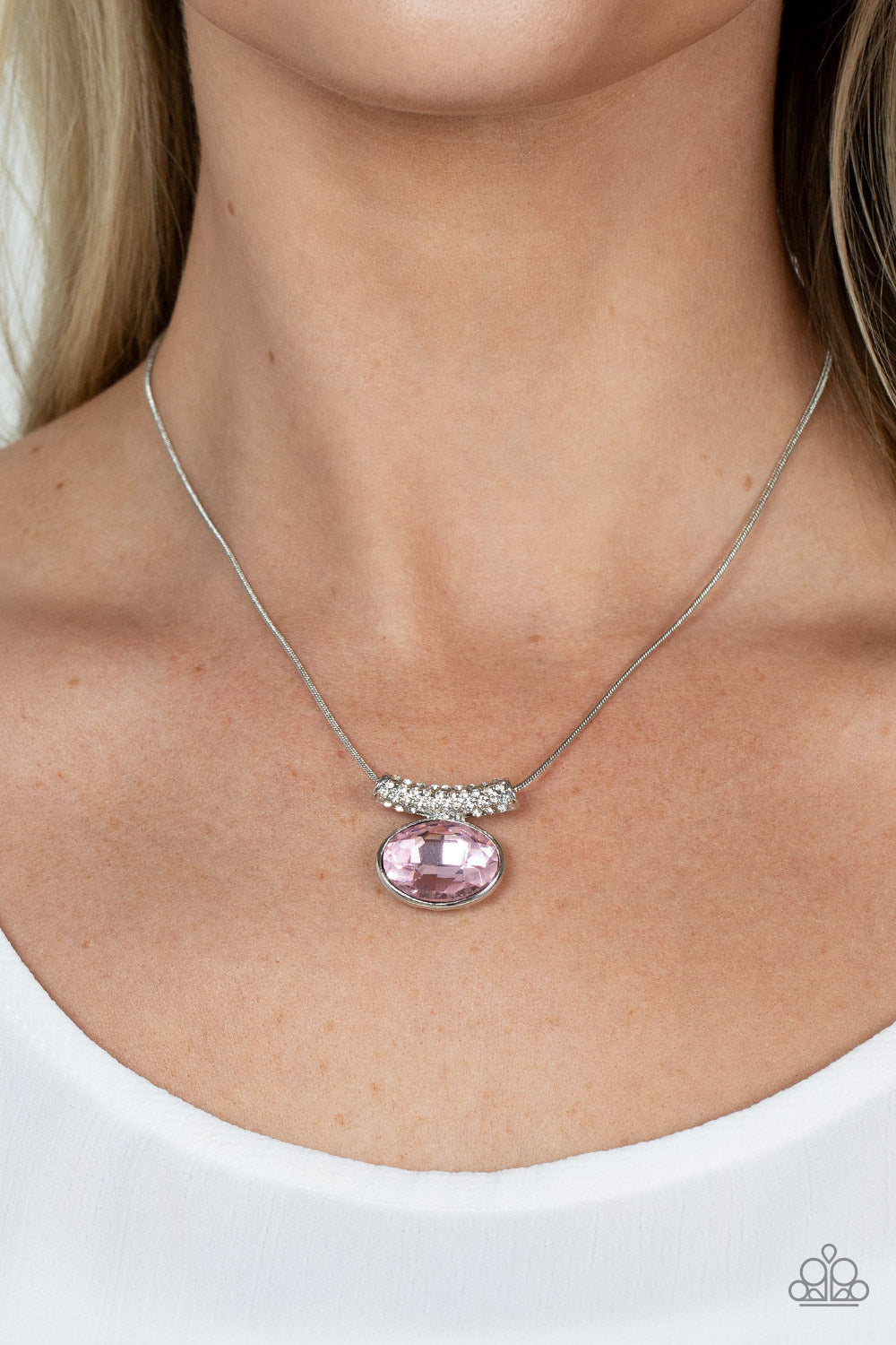 Pristinely Prestigious - Pink Gem, White Rhinestone Necklace Paparazzi N1115