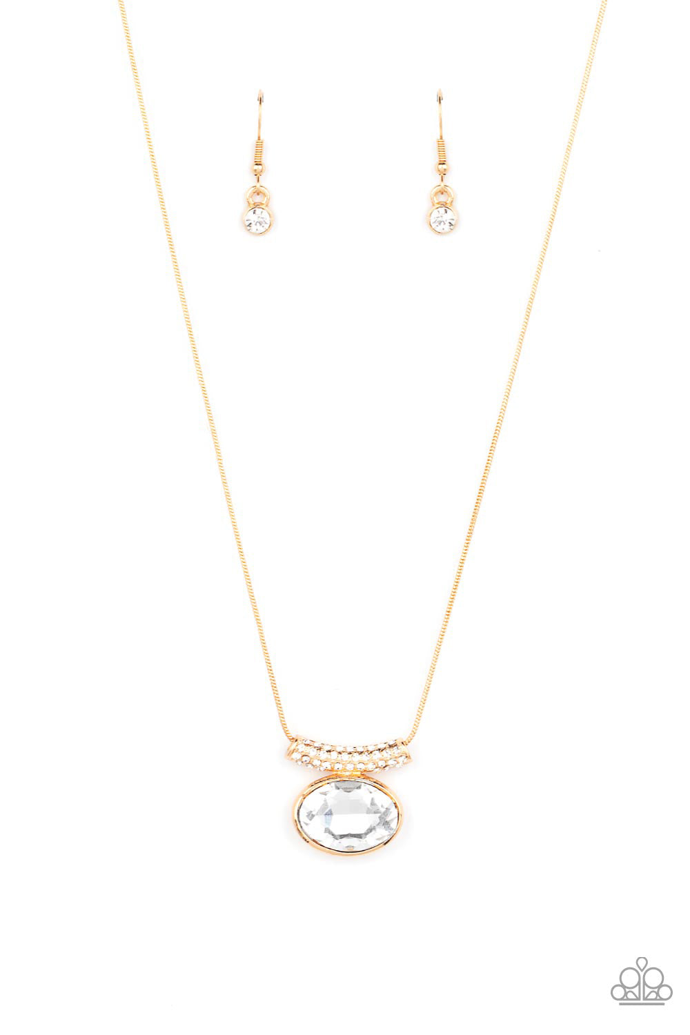 Pristinely Prestigious - Gold White Gem & Rhinestone Necklace Paparazzi N0890