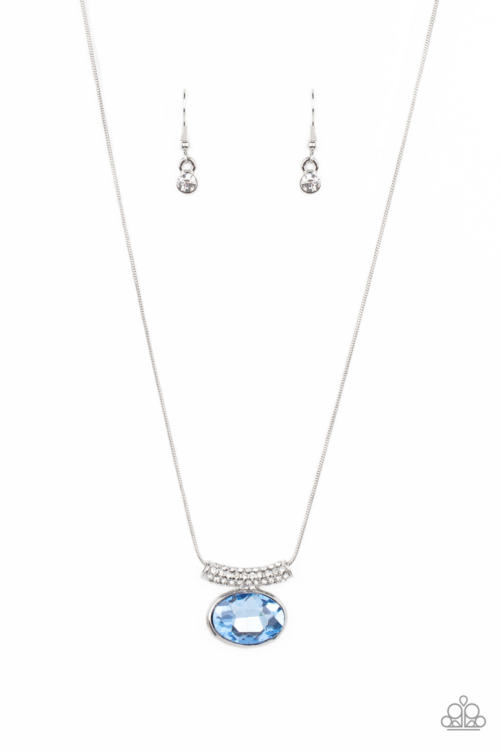 Pristinely Prestigious - Blue Gem White Rhinestone Necklace Paparazzi N1132