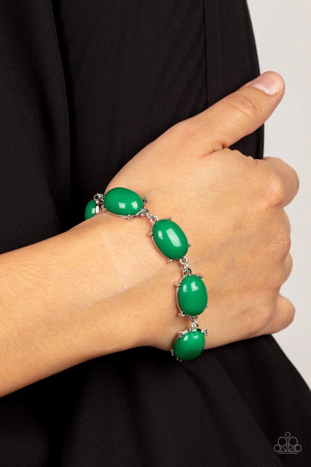 Confidently Colorful Green Leprechaun Bead Silver Bracelet Paparazzi B0607