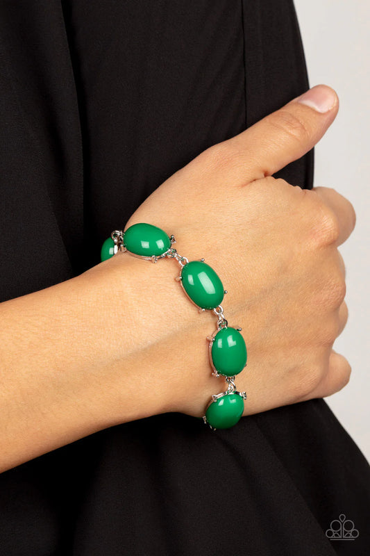 Confidently Colorful Green Leprechaun Bead Silver Bracelet Paparazzi B0607