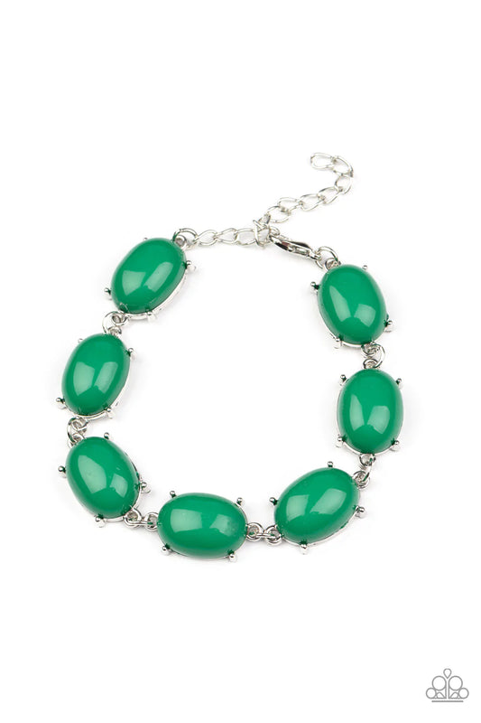 Confidently Colorful Green Leprechaun Bead Silver Bracelet Paparazzi B0607