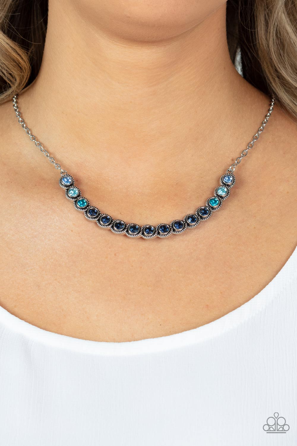 Throwing SHADES - Blue Rhinestone Necklace Paparazzi N0452