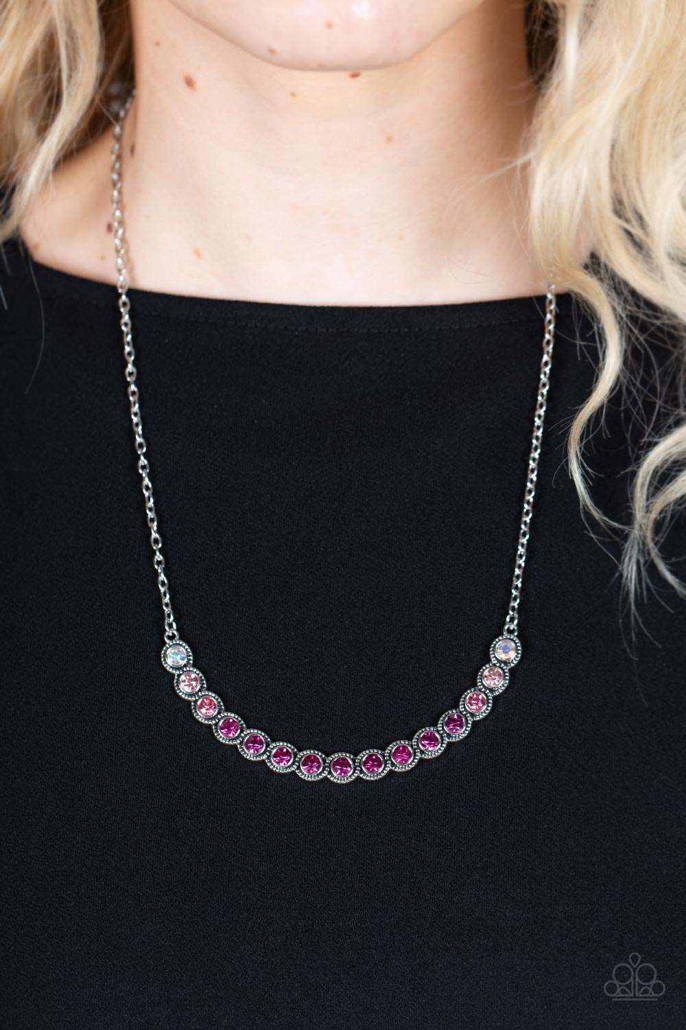 Throwing SHADES - Pink Rhinestone Necklace Paparazzi N0426