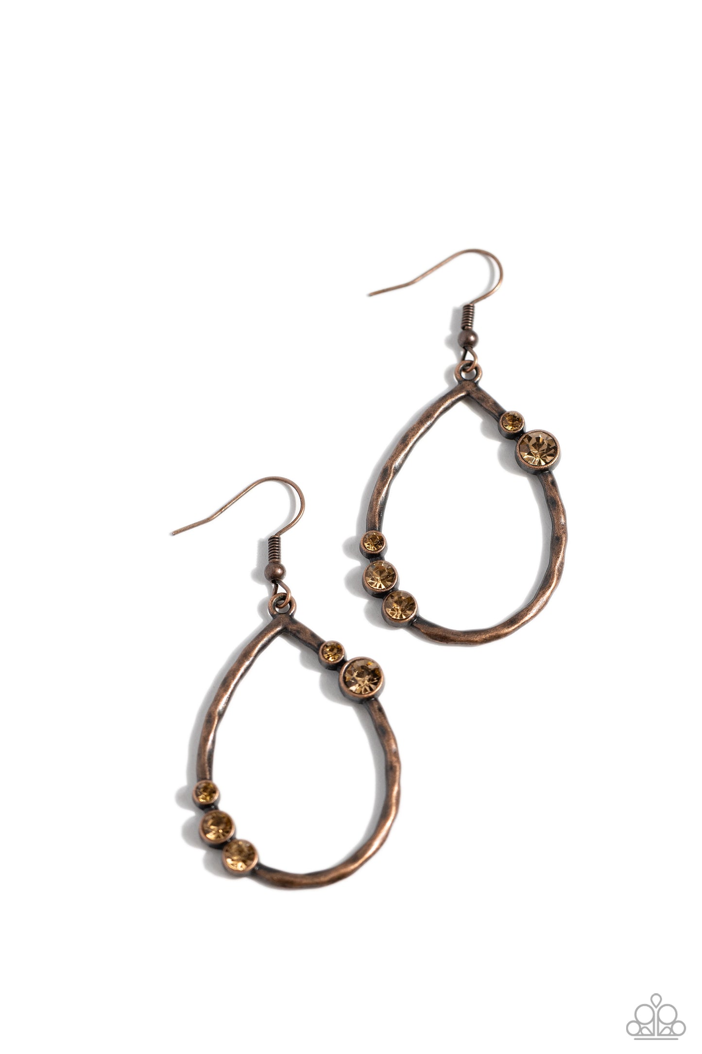 Shop Till You DROPLET - Copper & Topaz Rhinestone Hammered Cooper Teardrop Earring Paparazzi E1547