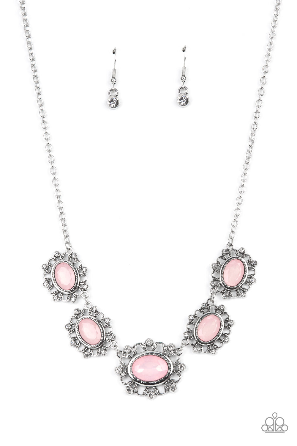 Meadow Wedding - Pink Glassy Pale Rosette Gem Necklace Paparazzi N1174