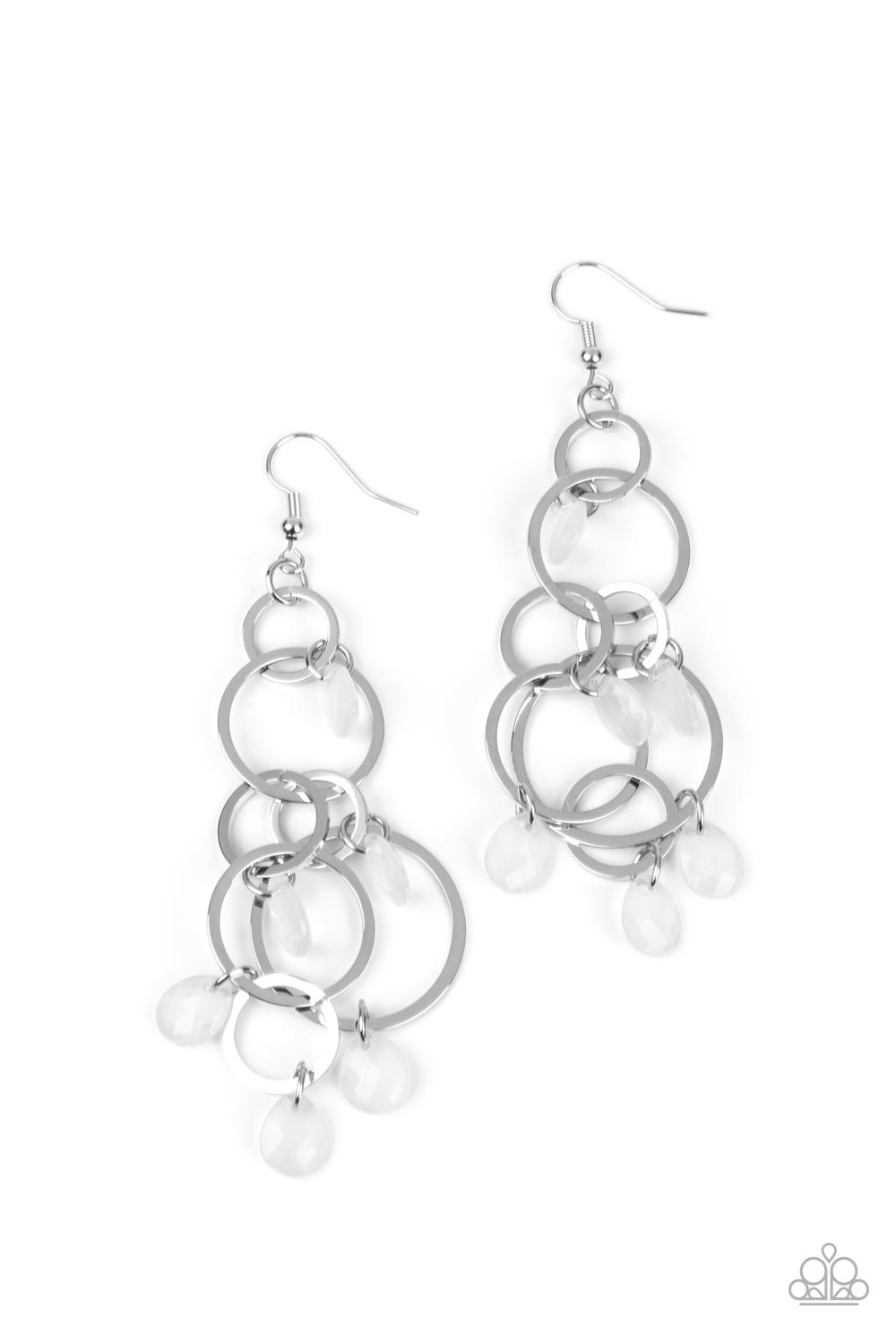 Dizzyingly Dreamy - White Teardrop Silver Link Earring Paparazzi E0568