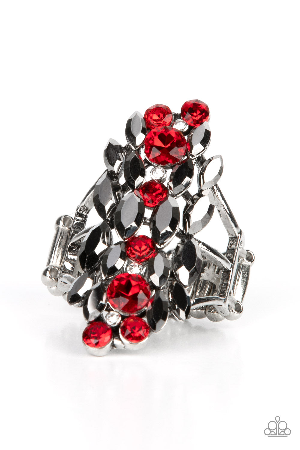 Smoky Smolder - Red Rhinestone & Hematite Ring Paparazzi R0251