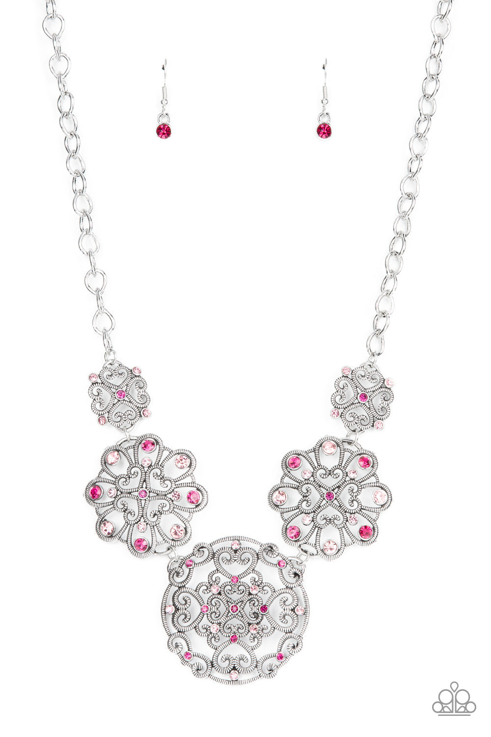 Royally Romantic - Pink Rhinestone Filigree Heart Necklace Paparazzi N0798