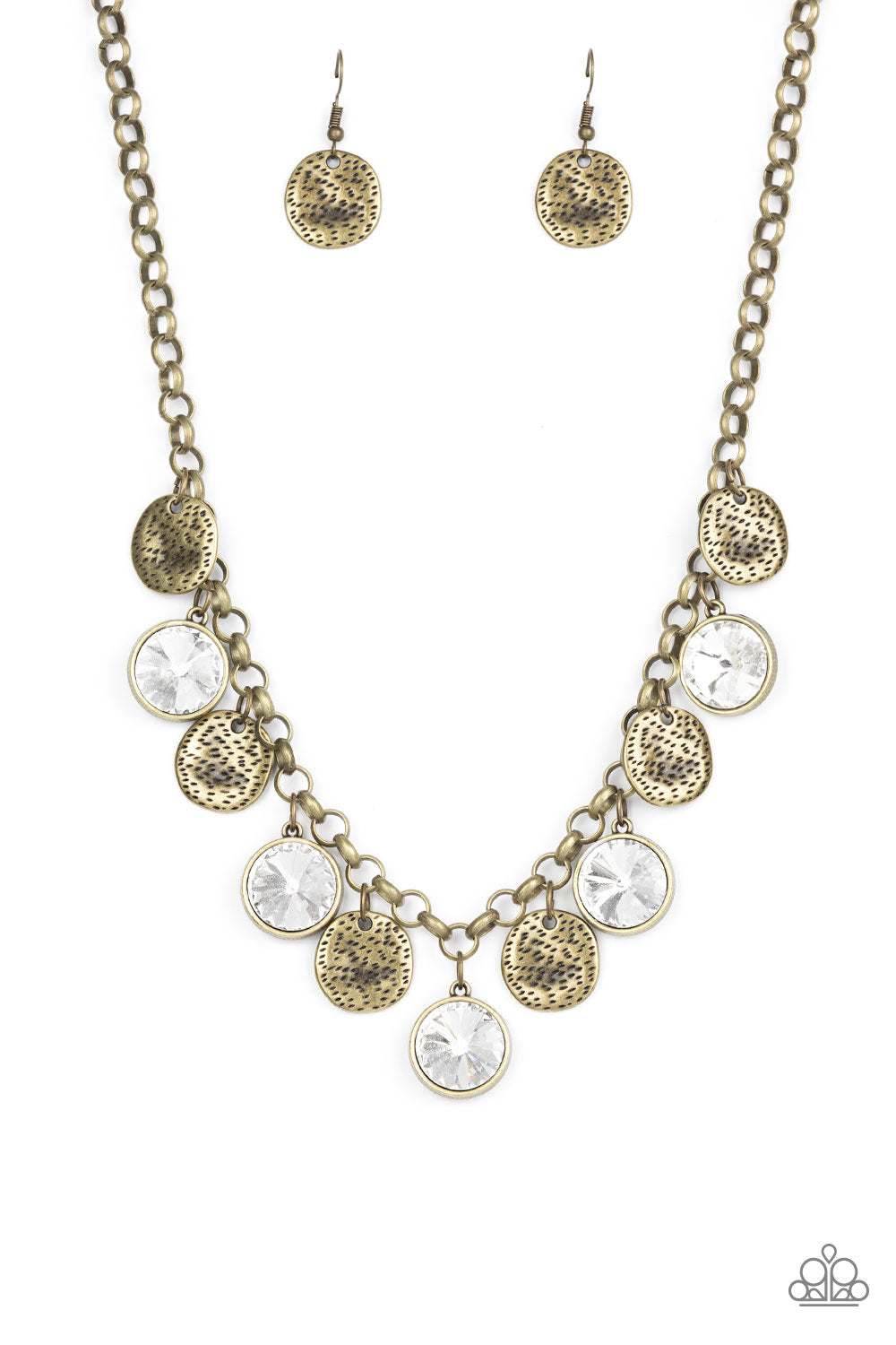 Spot On Sparkle - Brass White Gem Necklace Paparazzi N0409