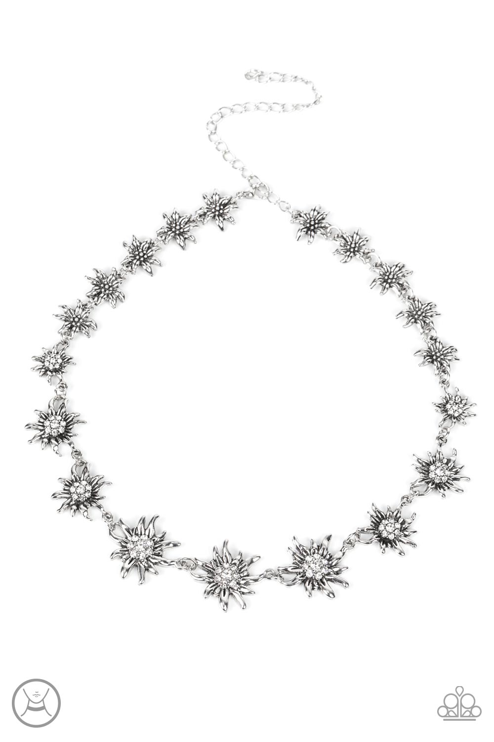 Get Up and GROW - White And Silver Rhinestone Centered Daisy Necklace Paparazzi N1081