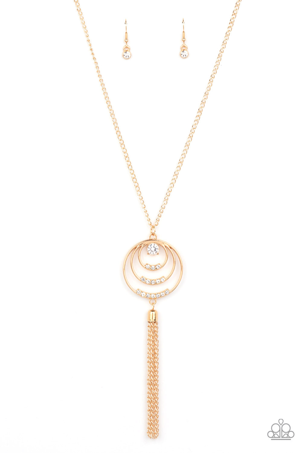 Spiraling Sparkle - Gold White Rhinestone Necklace Paparazzi N0740