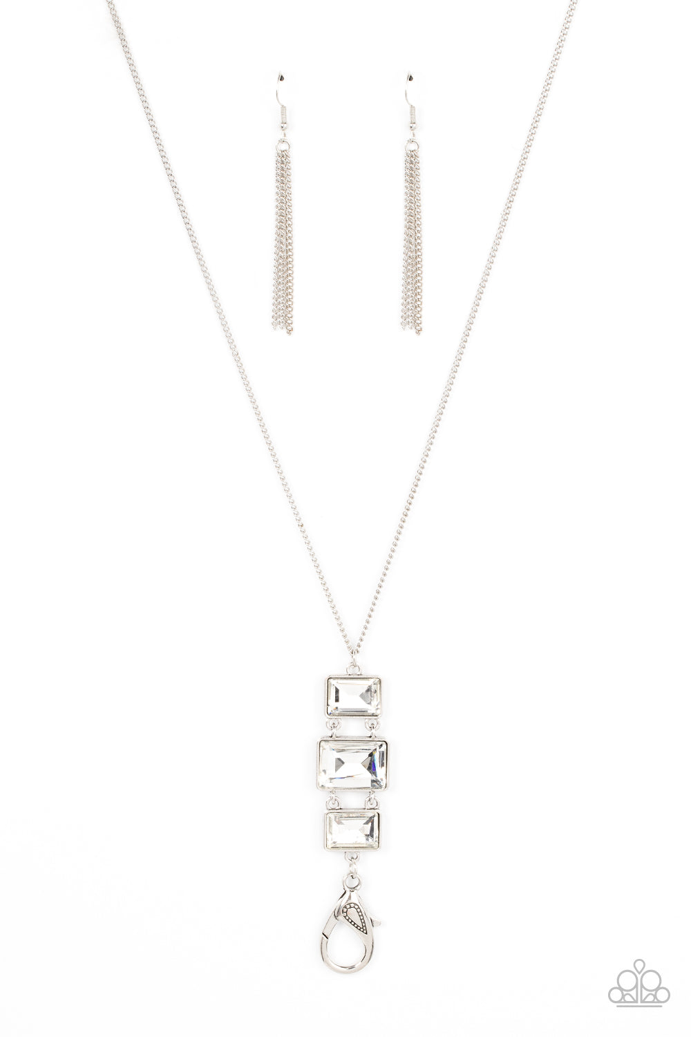 Uptown Totem - White Gem Silver Chain Lanyard Necklace Paparazzi N1028