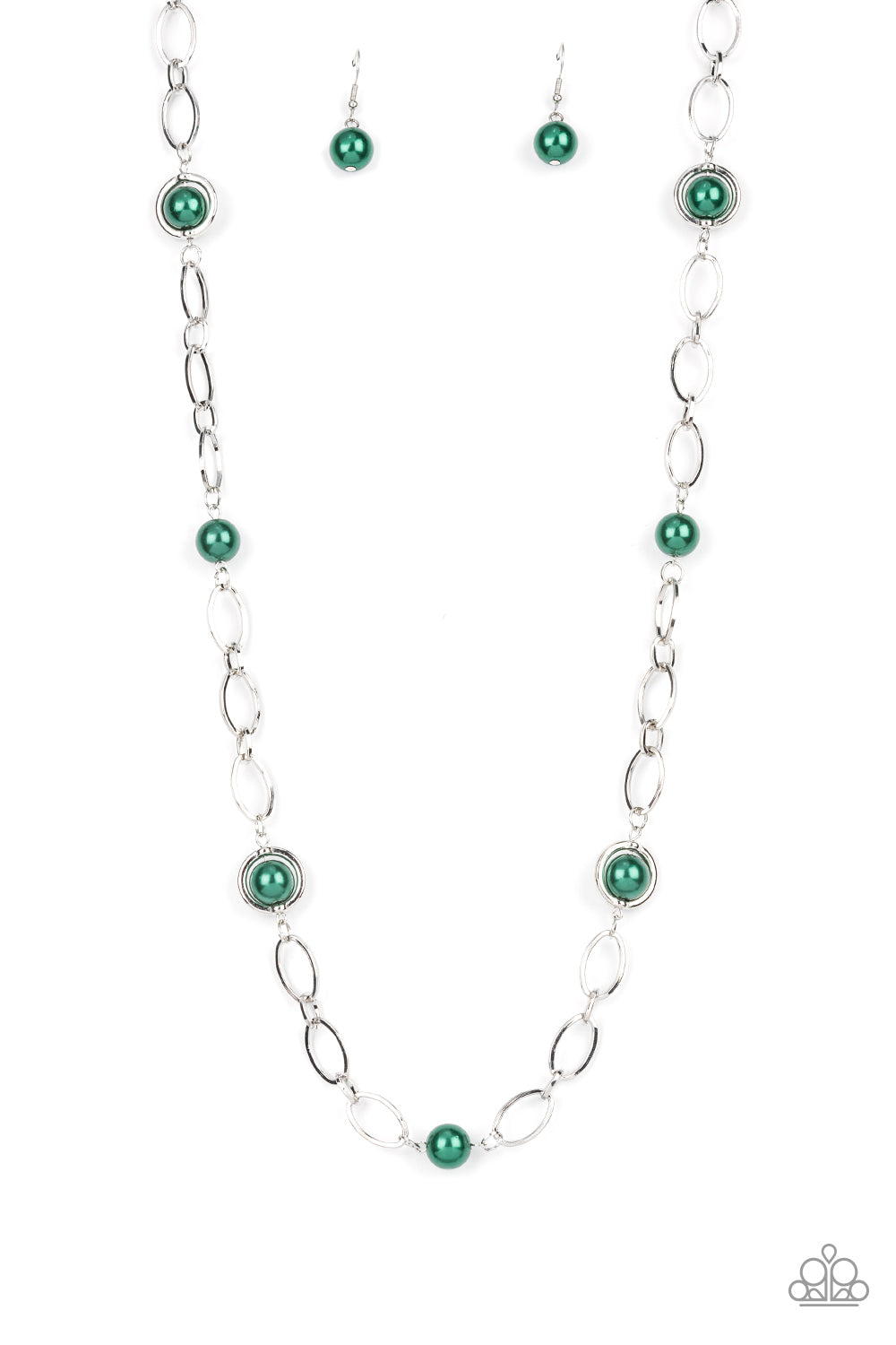 Fundamental Fashion - Green Pearls Silver Chain Necklace Paparazzi N0471