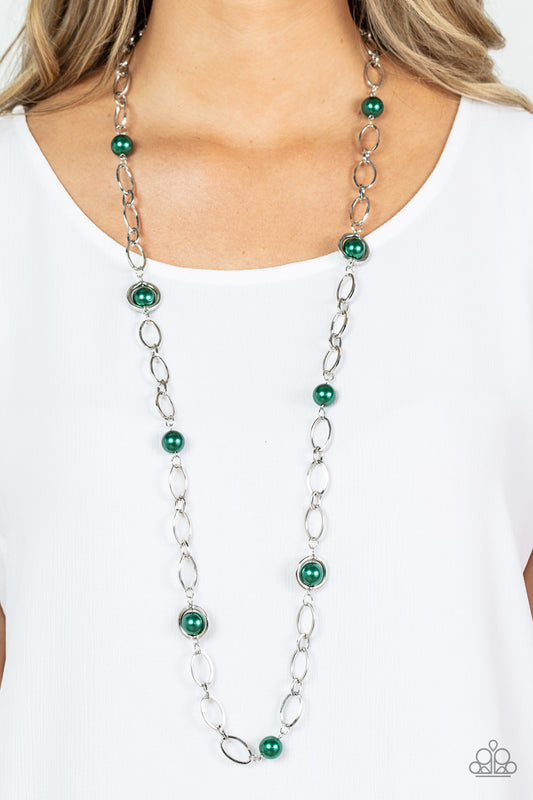 Fundamental Fashion - Green Pearls Silver Chain Necklace Paparazzi N0471