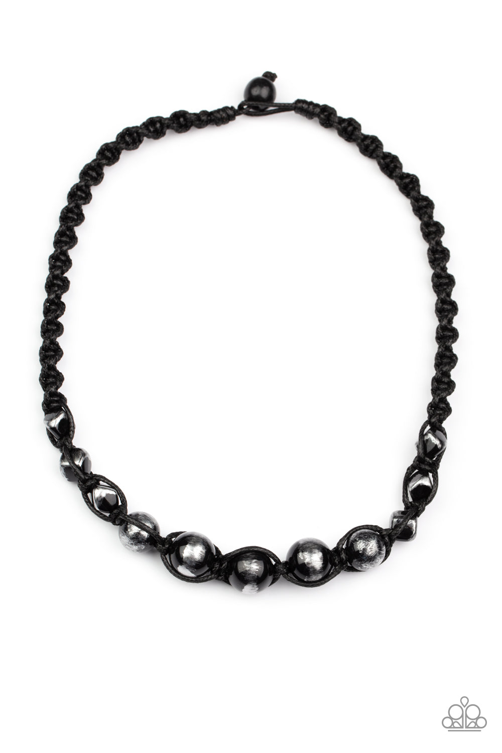 Loose Cannon - Black Bead And Black Cording Urban Necklace Paparazzi N0140