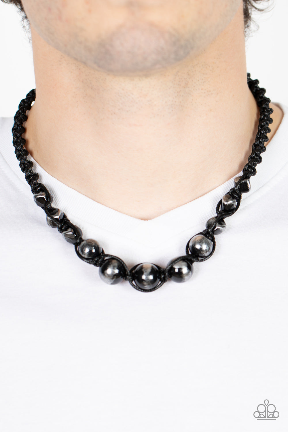 Loose Cannon - Black Bead And Black Cording Urban Necklace Paparazzi N0140