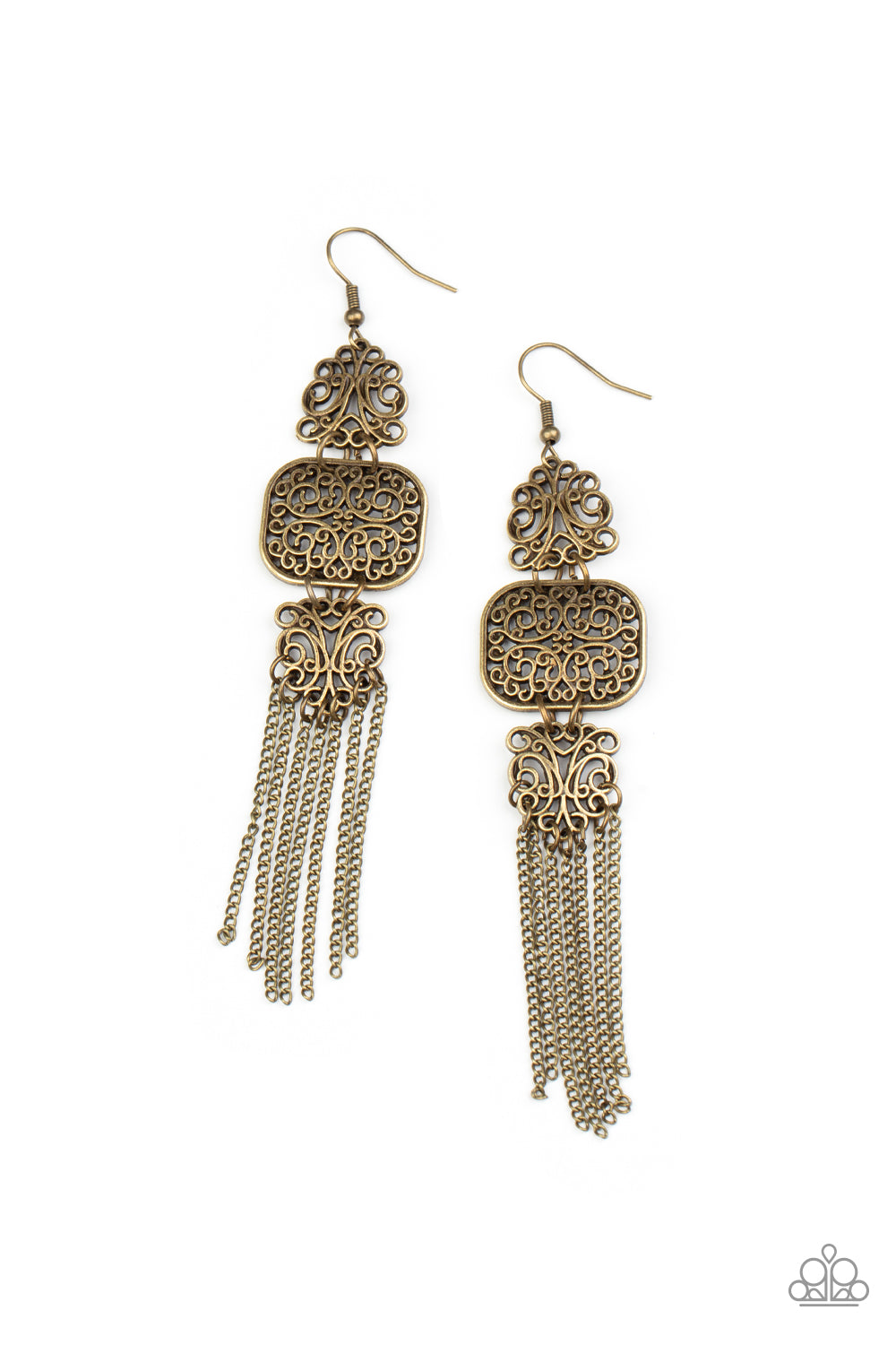 Eastern Elegance - Brass Filigree Chain Earring Paparazzi E0922