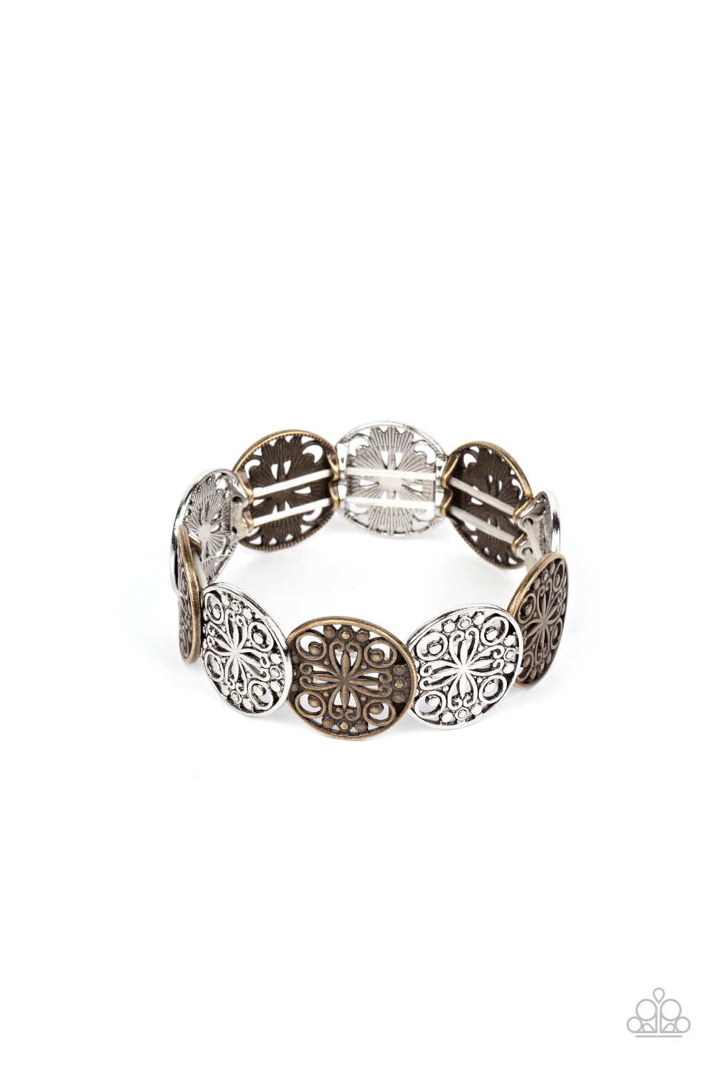 Portico Picnic - Multi Brass & Silver Mandala Filigree Stretch Bracelet Paparazzi B1319