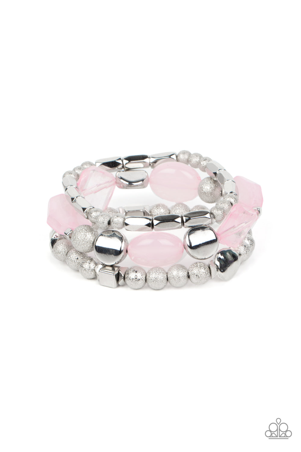 Marina Magic - Pink Pale Rosette & Silver Bead Stretch Bracelet Set Paparazzi B1639