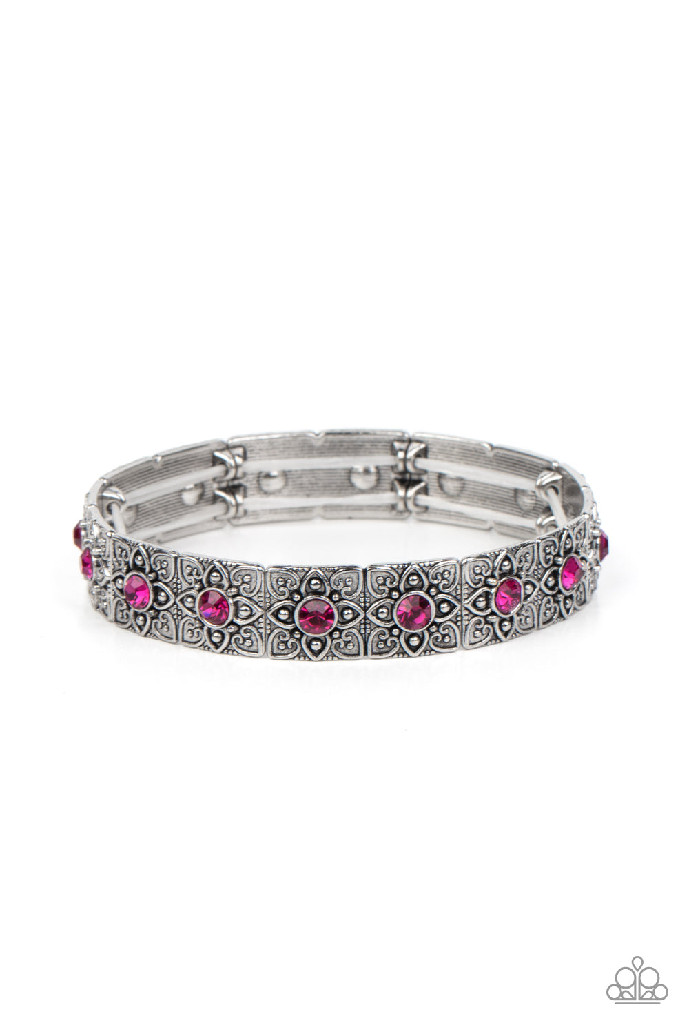 Venetian Valentine - Pink Fuchsia Fedora Rhinestone Stretch Bracelet Paparazzi B0951