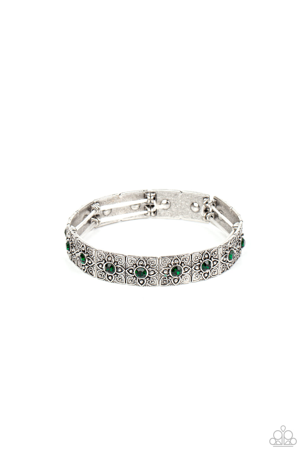 Venetian Valentine - Green Rhinestone Stretch Bracelet Paparazzi B0236