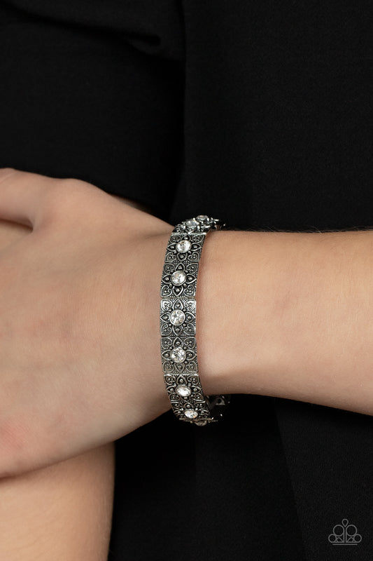 Venetian Valentine - White Rhinestone Stretch Bracelet Paparazzi B0829