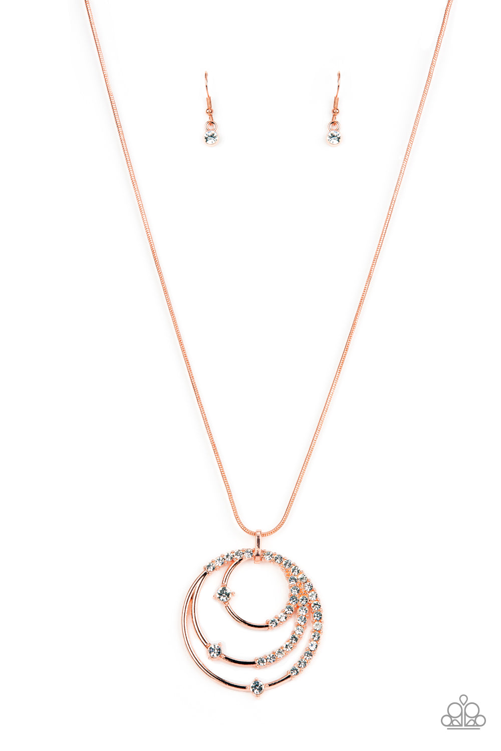 Ecliptic Elegance - Copper Shiny White Rhinestone Necklace Paparazzi N0531