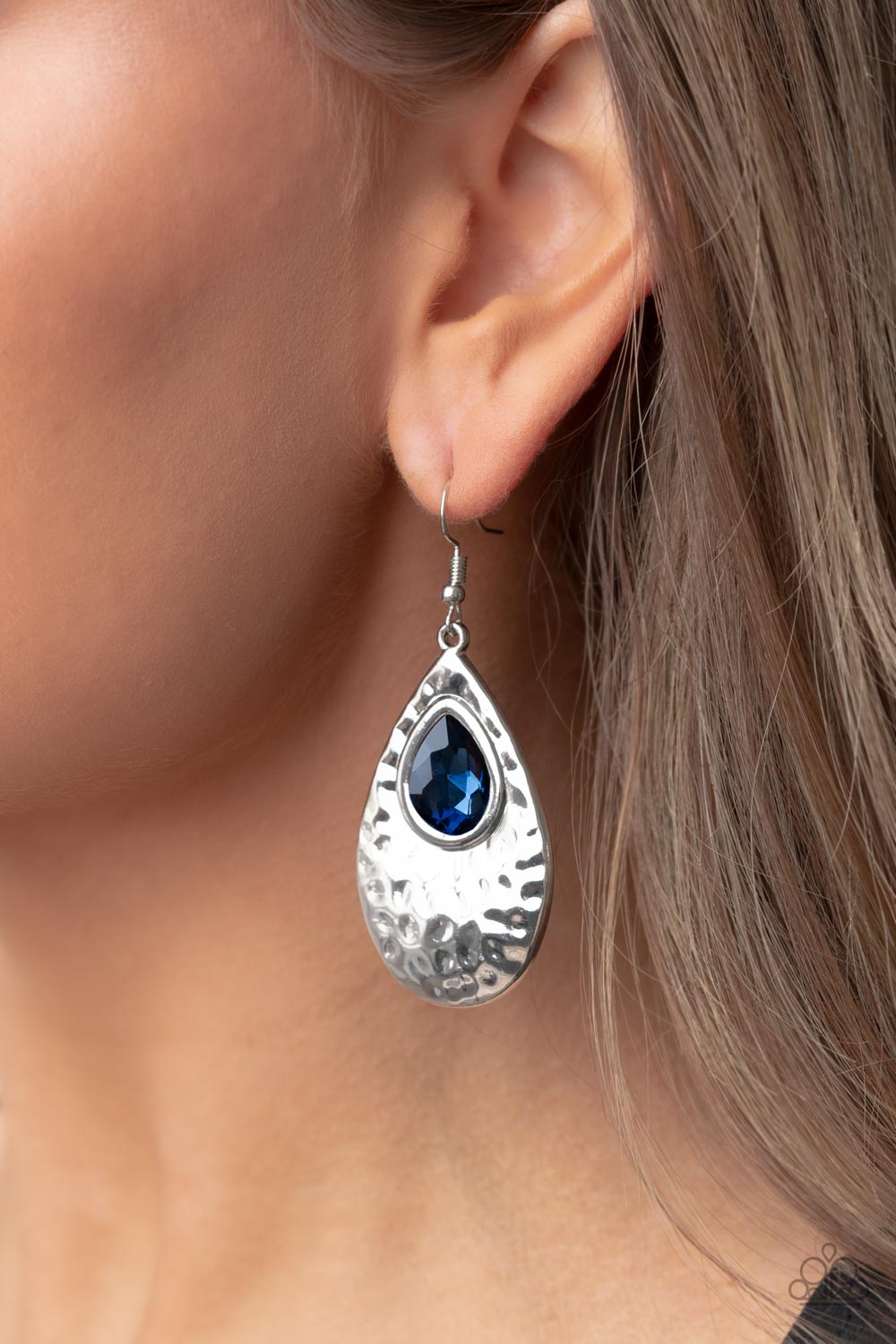 Tranquil Trove - Blue And Silver Teardrop Earring Paparazzi E0671