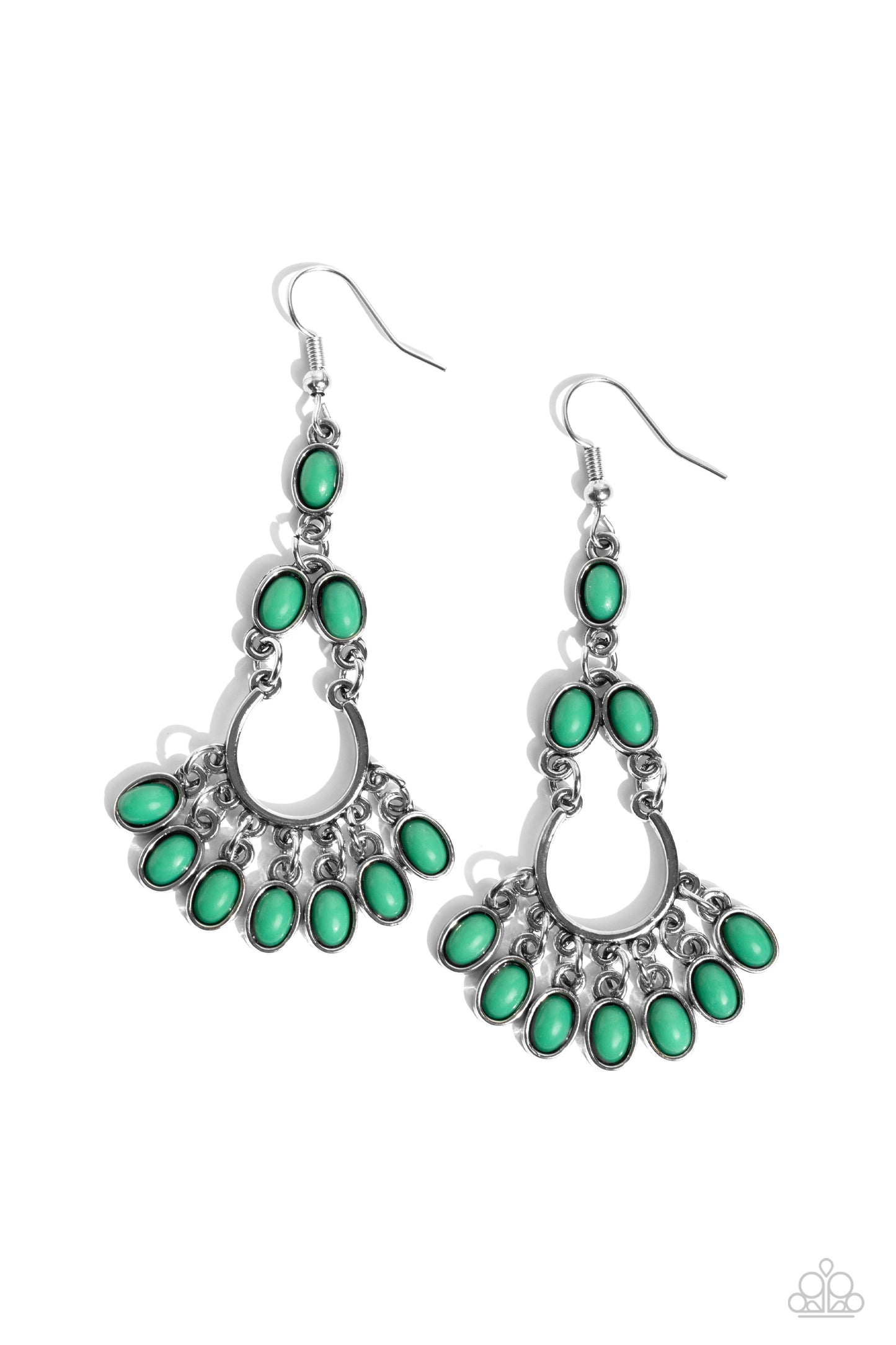 Girly Girl Getup - Green Leprechaun Bead Silver Earring Paparazzi E2003