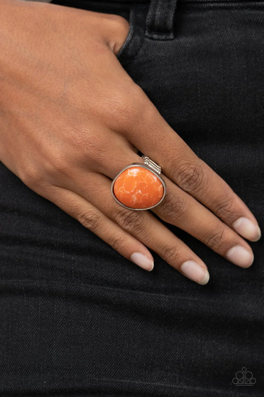 Aesthetically Authentic Orange Asymmetrical Stone Ring Paparazzi R0443