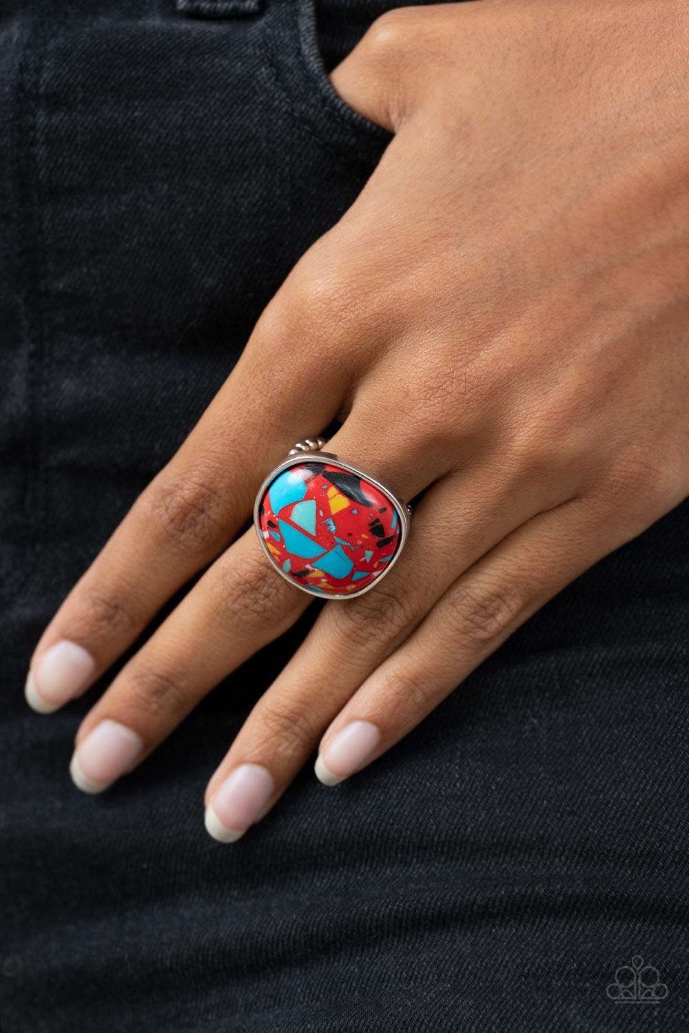 Aesthetically Authentic - Red Terrazzo Ring Paparazzi R0309