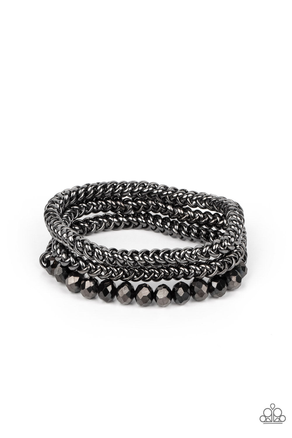 Gutsy and Glitzy - Black Gunmetal Chain Hematite Crystal like bead Stretch Bracelet Paparazzi B0879