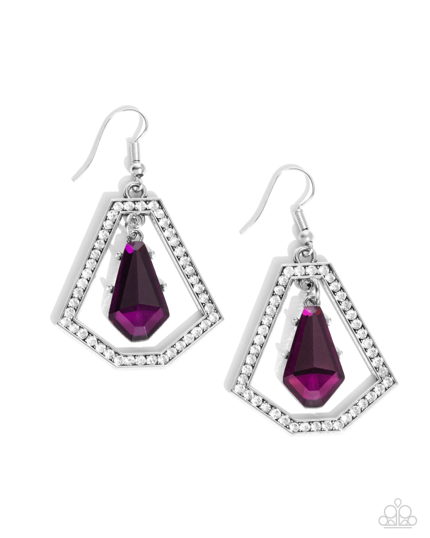 Poshly Photogenic - Purple Gem Glassy White Rhinestone Silver Earring Paparazzi E1835