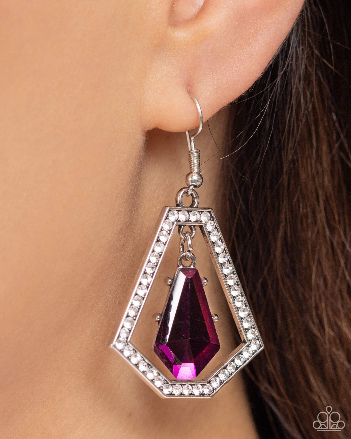 Poshly Photogenic - Purple Gem Glassy White Rhinestone Silver Earring Paparazzi E1835