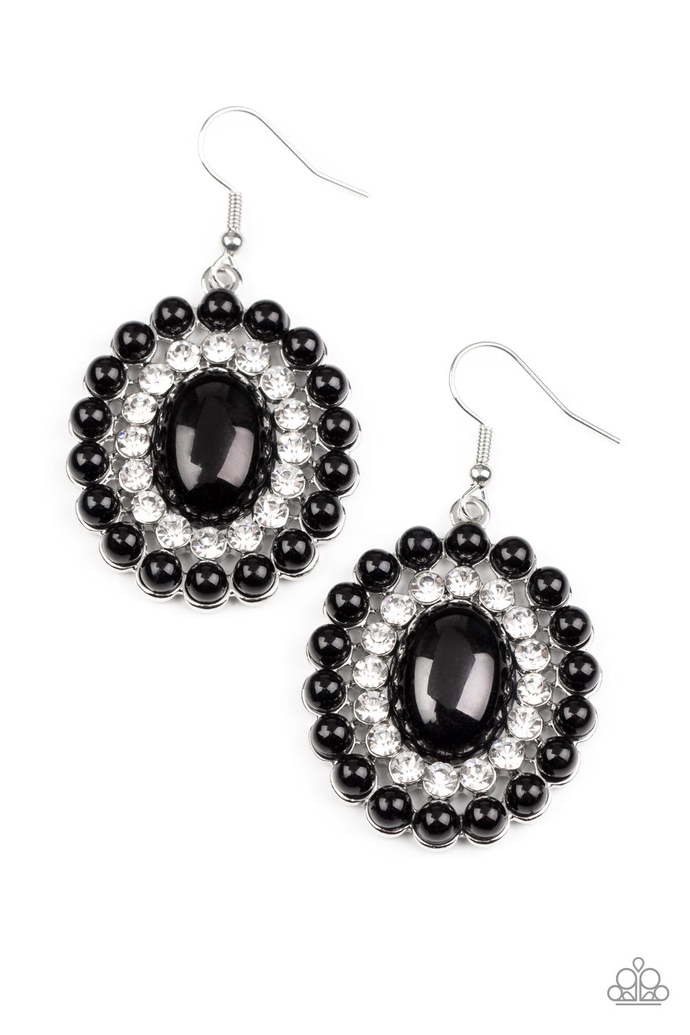 Dolled Up Dazzle - Black Bead & White Rhinestone Earring Paparazzi E1197