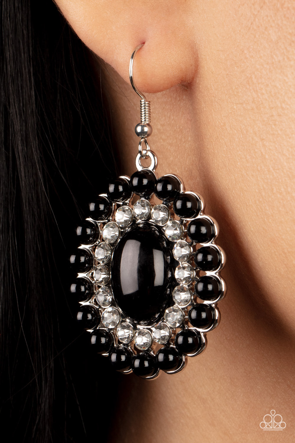 Dolled Up Dazzle - Black Bead & White Rhinestone Earring Paparazzi E1197